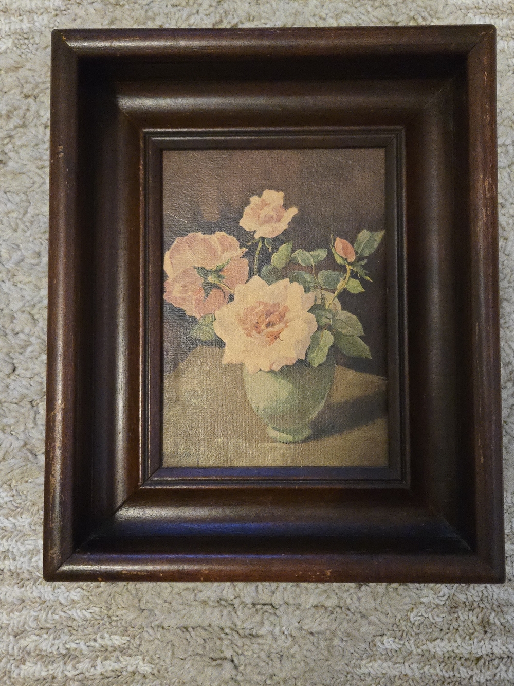Framed Floral Still Life Print with Pink Roses